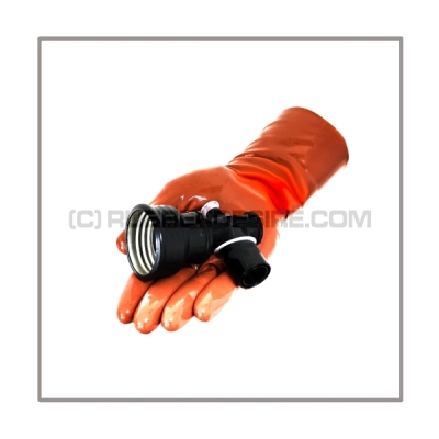 Angled-gasmask-adaptor with lockable breathing-reduction-vent, 40 mm gasmask-thread female and 22 mm medical port male in black